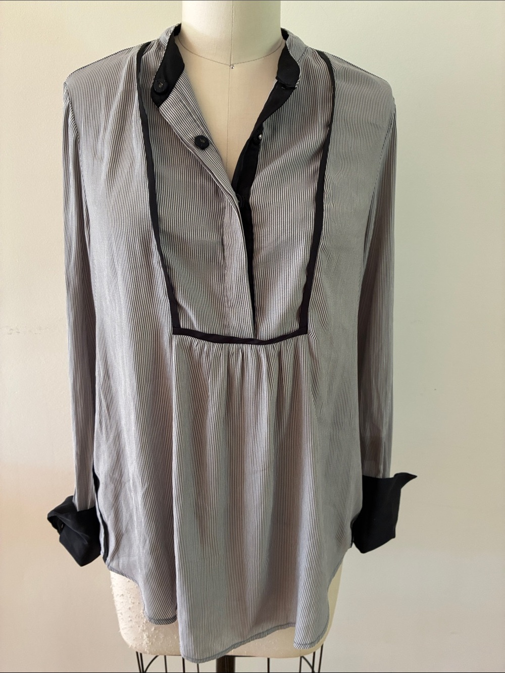 Free People Light Gray Pinstripe Tunic with Black Trim
